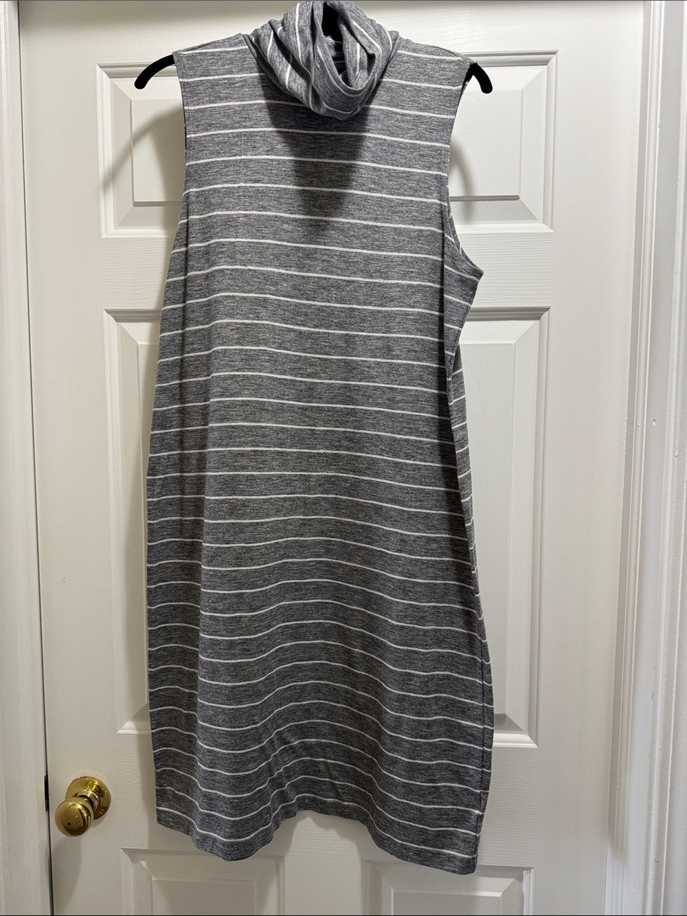 Old Navy Gray and White Striped Sleeveless Turtleneck Dress
